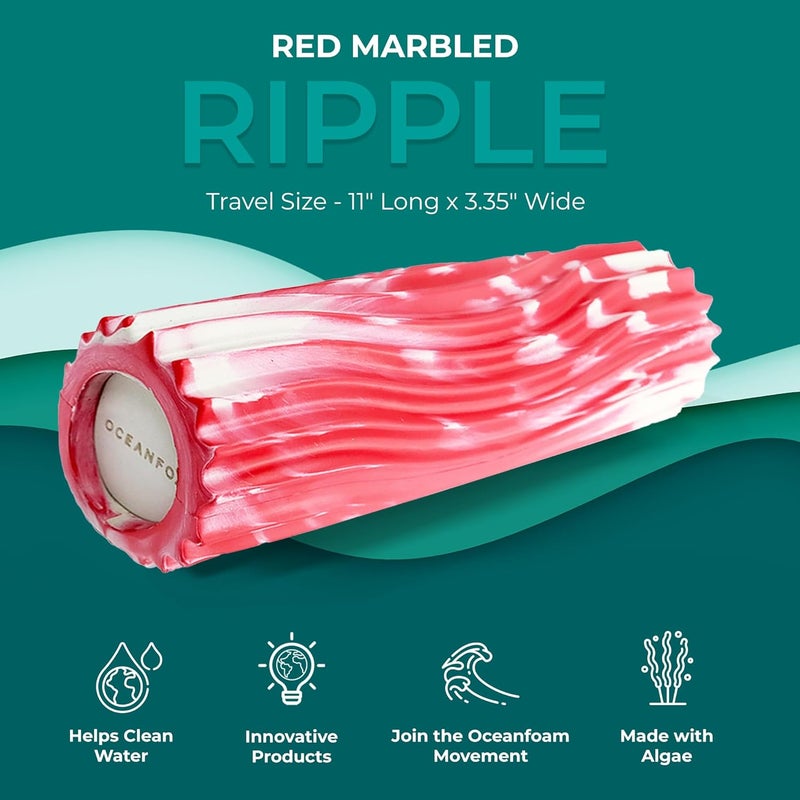 Oceanfoam Ripple Travel Foam Roller (11" x 3.35") Firm Mini Foam Roller for Physical Therapy, Deep Tissue Massage, Back Pain - High Density, Ergonomic Wave Textured - Yoga, Exercise (Red Marbled) - Image 4
